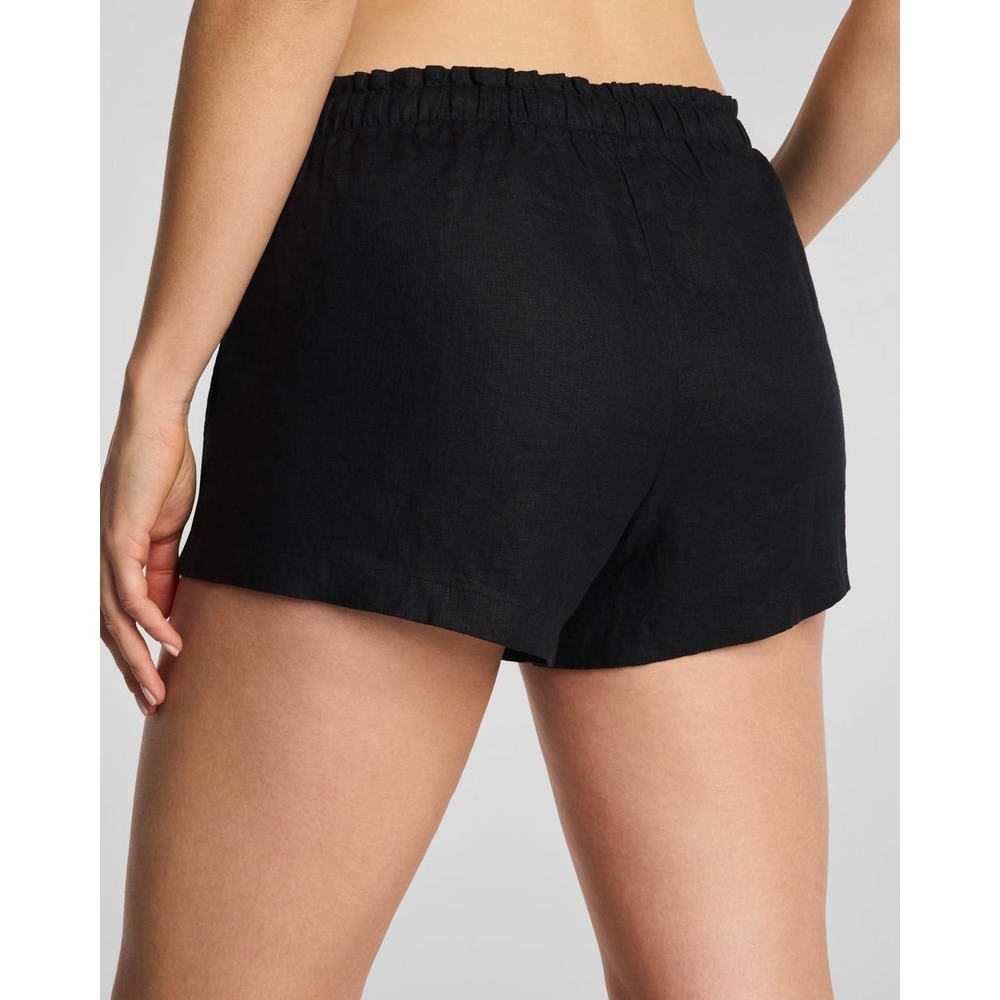 Spanx Black Linen-Line Shorts Elastic Drawstring Waist Pockets Small S Womens - Picture 2 of 7